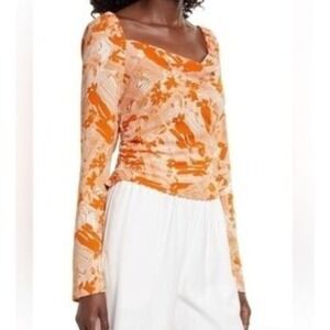 Open Edit Nordstrom Floral Smocked Crop Blouse Vacation Beach Preppy Brunch Boho